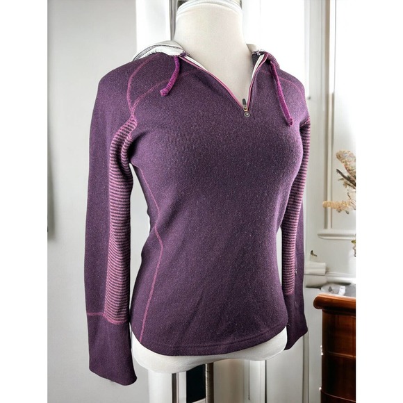 Prana Sweaters - prAna Quarter Zip Pullover Striped Hooded Sweater Purple Women's Medium H13970
